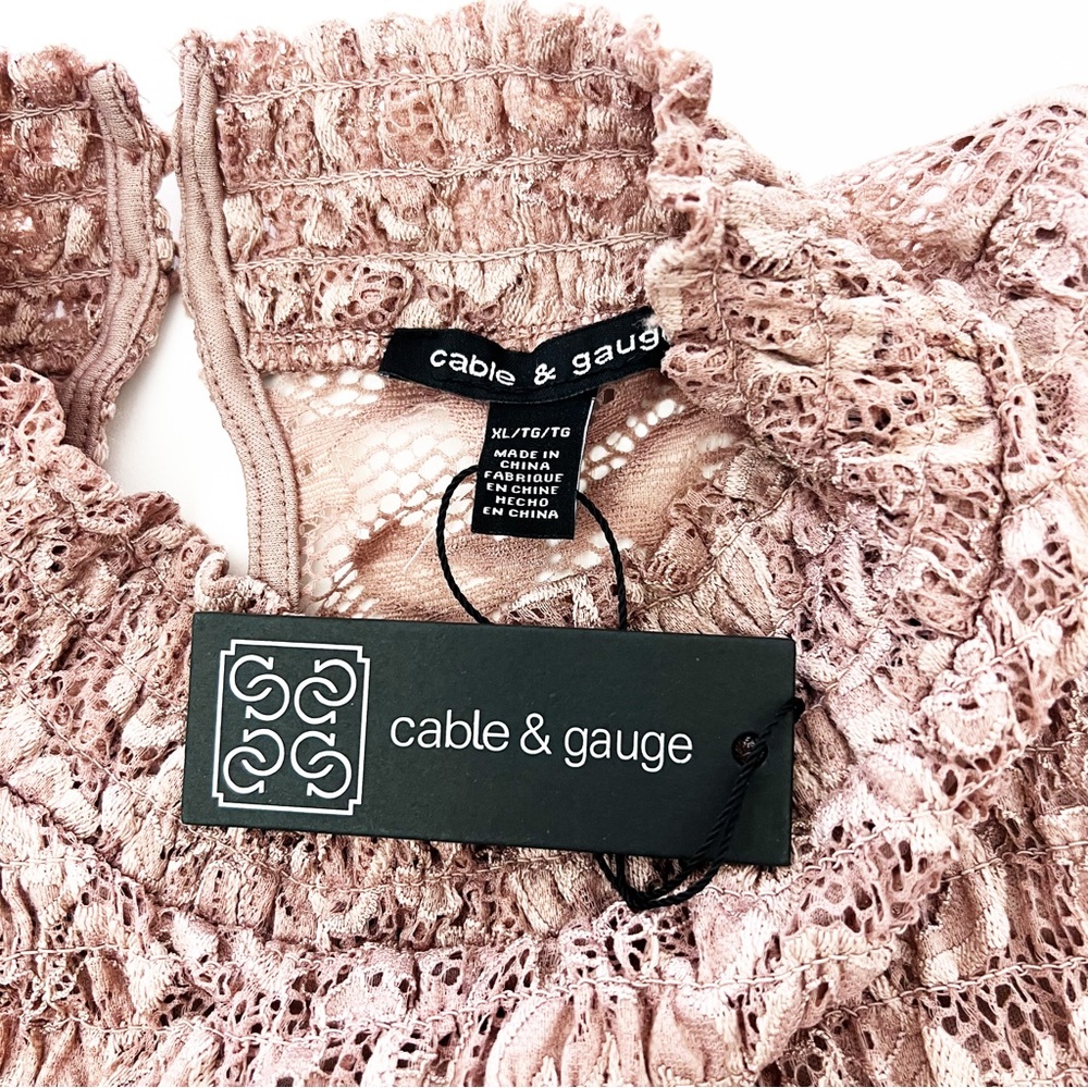 NEW Cable & Gauge Long Sleeve Lace Top LG Pink/Mauve NWT - Picture 11 of 11
